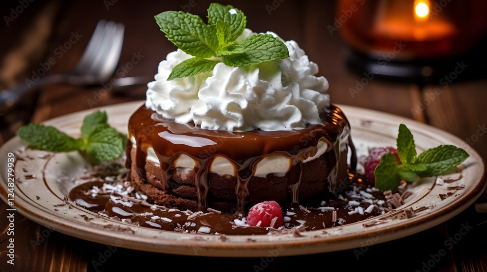 Luxurious packaged chocolate mousse dessert with a creamy whipped cream topping presented in an elegant artisanal style A decadent and indulgent gourmet treat or snack Luxurious packaged chocolate mousse dessert with a creamy whipped cream topping presented in an elegant artisanal style A decadent and indulgent gourmet treat or snack
