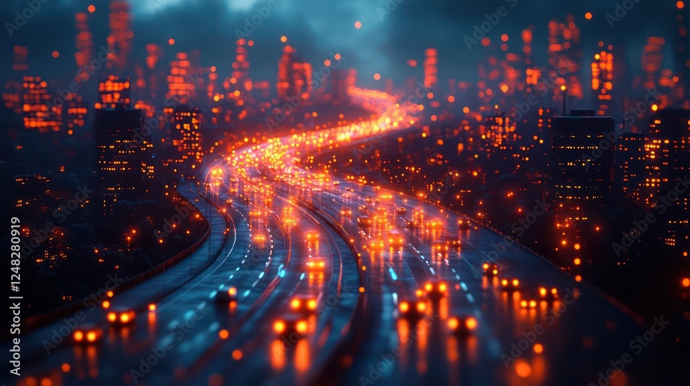 Fototapeta premium Night City Highway: A Digital Metropolis