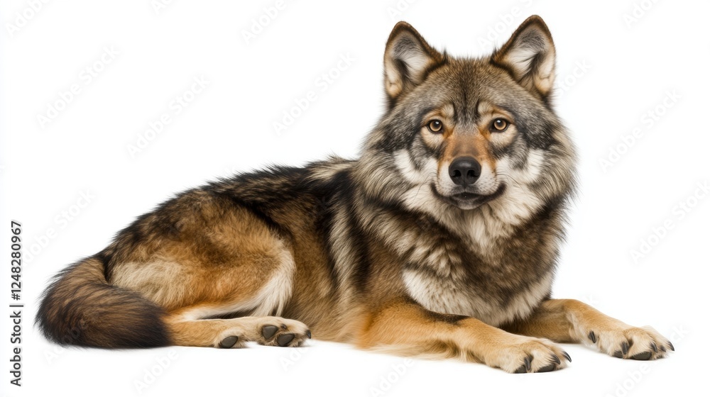 Fototapeta Realistic Portrait of a Relaxed Wolf on White Background