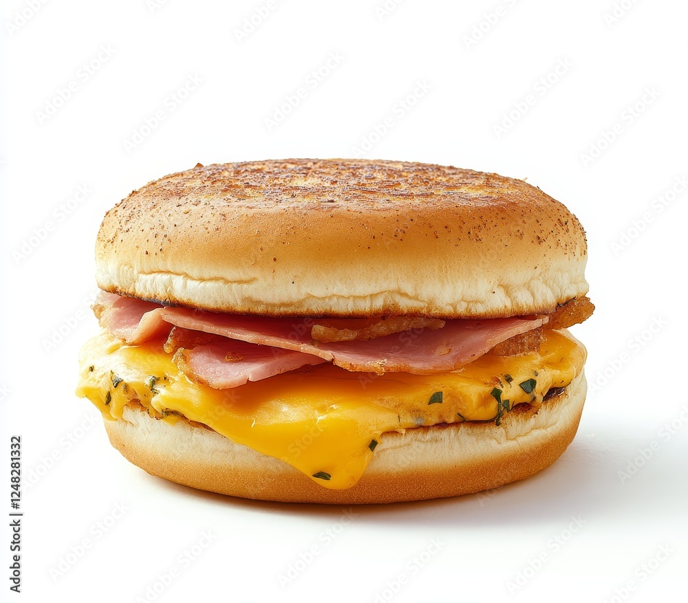 Isolated ham and cheese breakfast sandwich on white background Isolated ham and cheese breakfast sandwich on white background