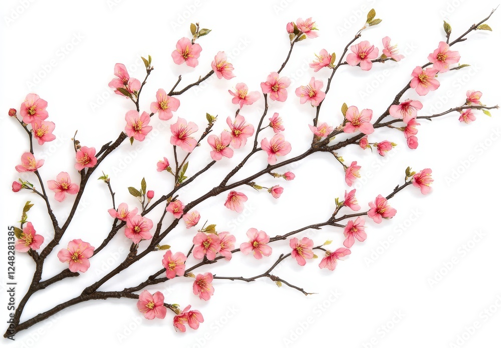 Delicate Pink Blossom Branches Against White Background Delicate Pink Blossom Branches Against White Background