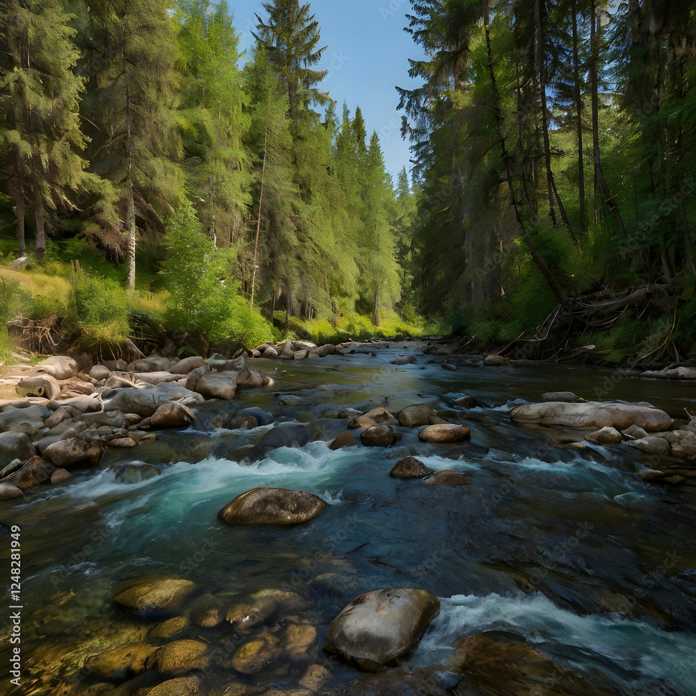 Fototapeta premium Prut River Flowing Through the Wild Forest