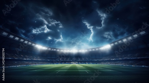 Exciting football match stadium sports event night dramatic view team spirit
