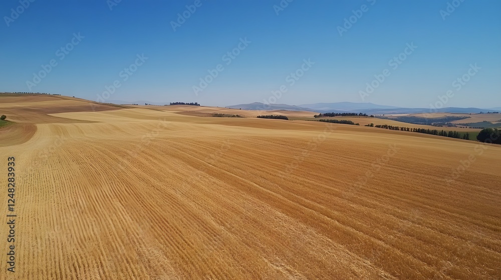 Fototapeta premium Wide open landscape, vast desert terrain under a clear blue sky, highlighting natural beauty and tranquility, ideal for reflection.