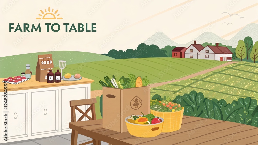 Obraz premium Sustainable Farm to Table Meal Kit Emphasizing Fresh Produce and Healthy Eating