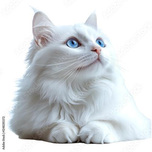 Majestic White Longhair Cat with Striking Blue Eyes Fluffy Fur Elegant Pose
