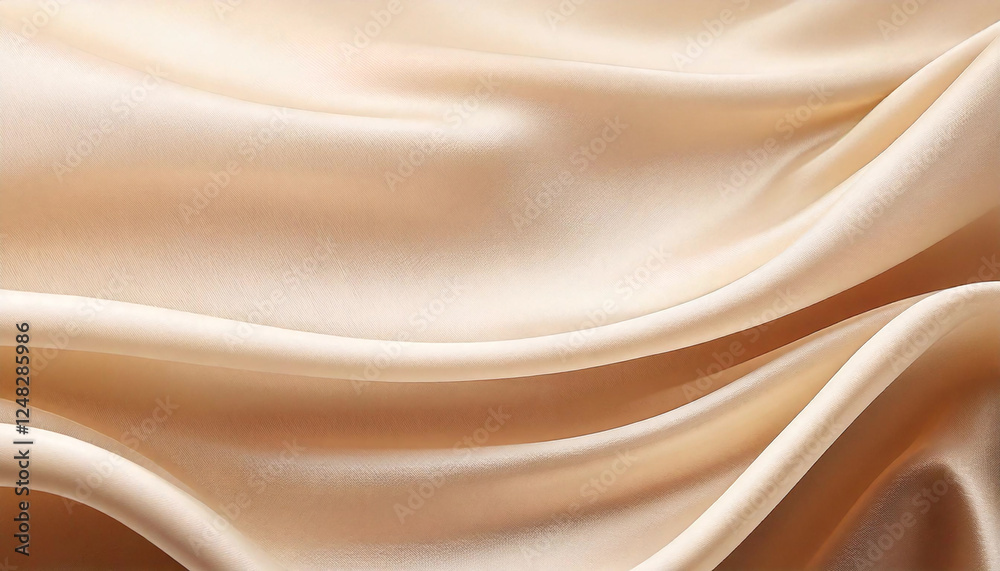 Obraz premium Silky fabric texture with soft, flowing waves in warm beige tone, creating elegant and luxurious feel. Perfect for backgrounds or fashion photography