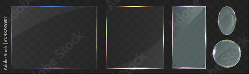 Transparent glass elements with light reflections, transparency effects, and realistic details for modern interface design.