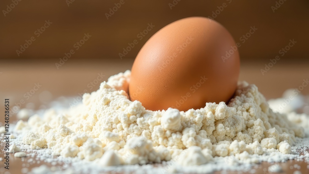 egg in flour. Ingredients for homemade pasta cooking. Preparing dough for baking egg in flour. Ingredients for homemade pasta cooking. Preparing dough for baking