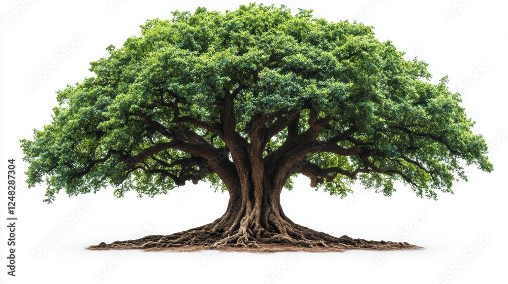custom made wallpaper toronto digitalMajestic Green Tree with Wide Canopy and Exposed Roots on White Background