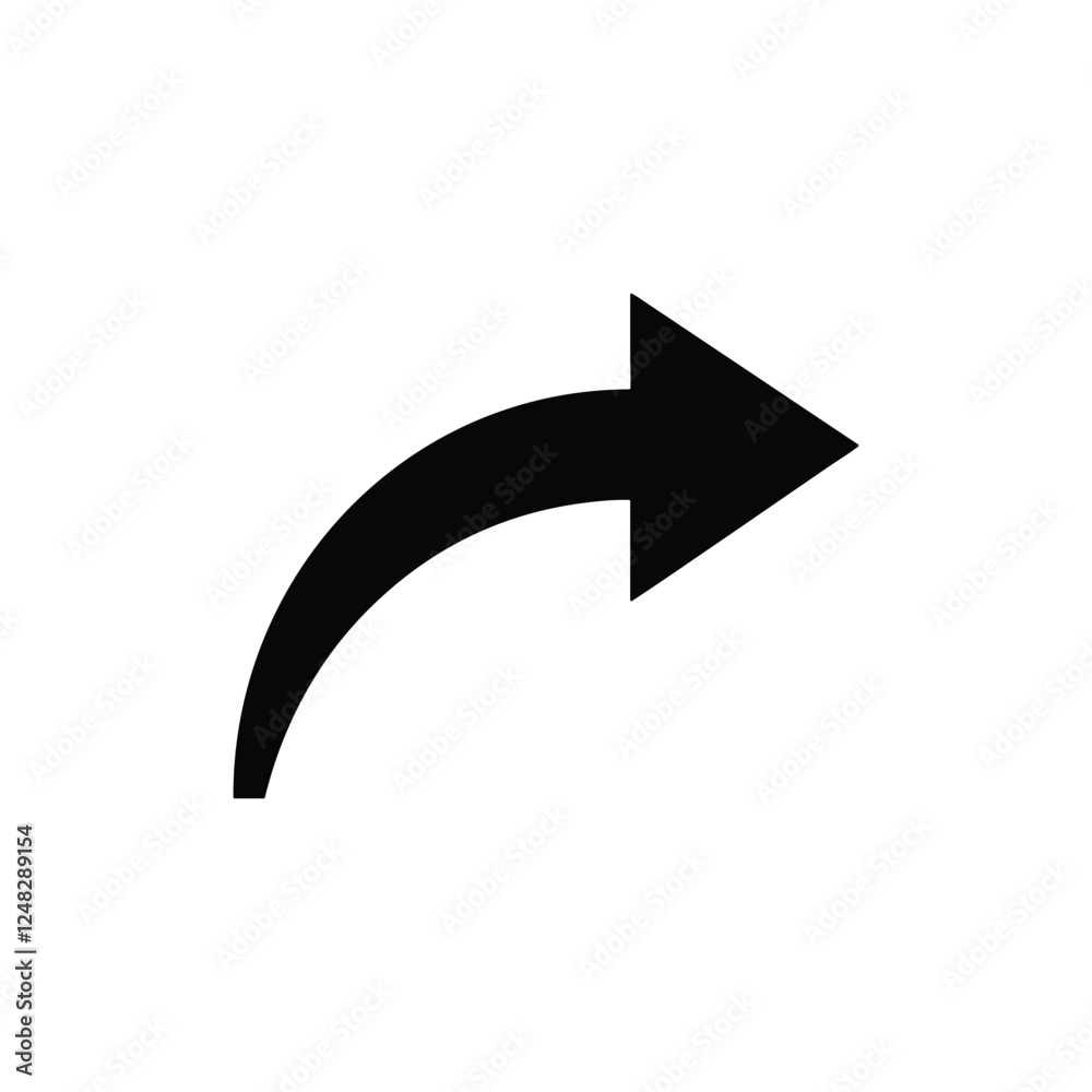 Black Curved Right Arrow Icon Vector Isolated on White Background Black Curved Right Arrow Icon Vector Isolated on White Background