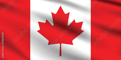 Canada flag official colors and proportion digital vector illustration. Pleated flag.