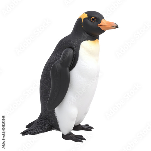 A 3D rendering of a Macmillian penguin, standing against a cutout background. photo