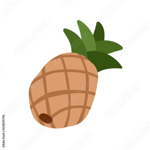 Pineapple fruit with leaves. Tropical exotic food. Summer vitamin eating. Fresh healthy natural nutrition icon. Colored flat graphic vector illustration isolated on white background