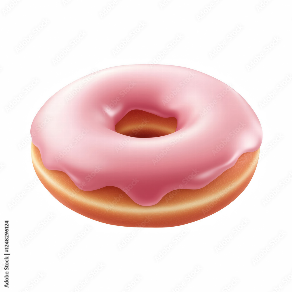 Realistic Pink Frosted Donut with Smooth Glaze and Golden Brown Dough Isolated on Transparent Background. Generative Ai.