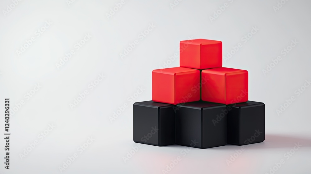 Stacked red and black blocks forming a pyramid shape on a minimalist background Stacked red and black blocks forming a pyramid shape on a minimalist background