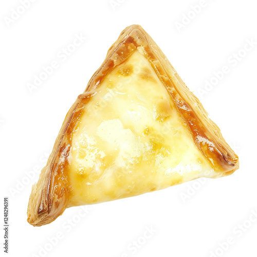 Close-up of a golden-brown baked pastry with a creamy custard filling. photo