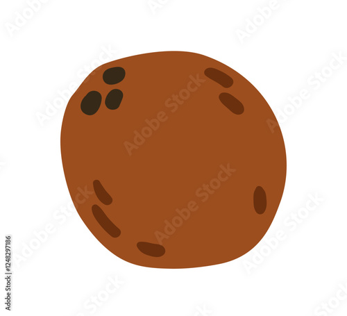 Coconut fruit with hard brown shell. Exotic tropical coco nut icon, fresh nat...