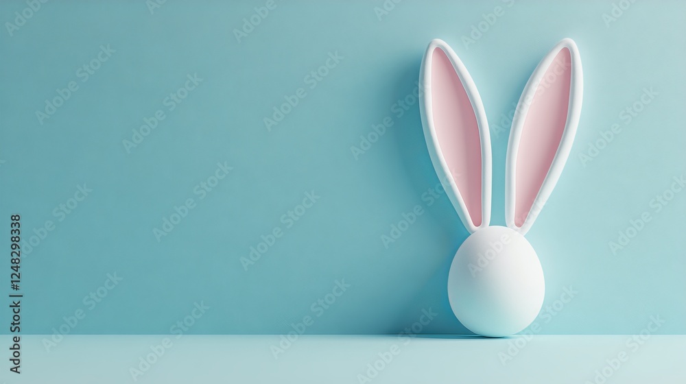 Fototapeta premium White rabbit ears on a pastel blue background. Easter vibes in 3D. 