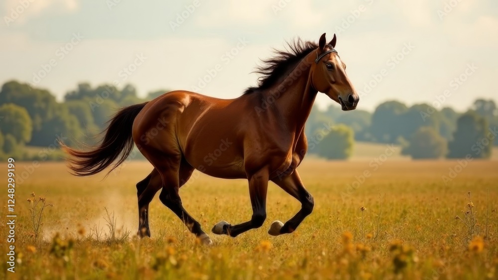 a brown horse runs across a field a brown horse runs across a field