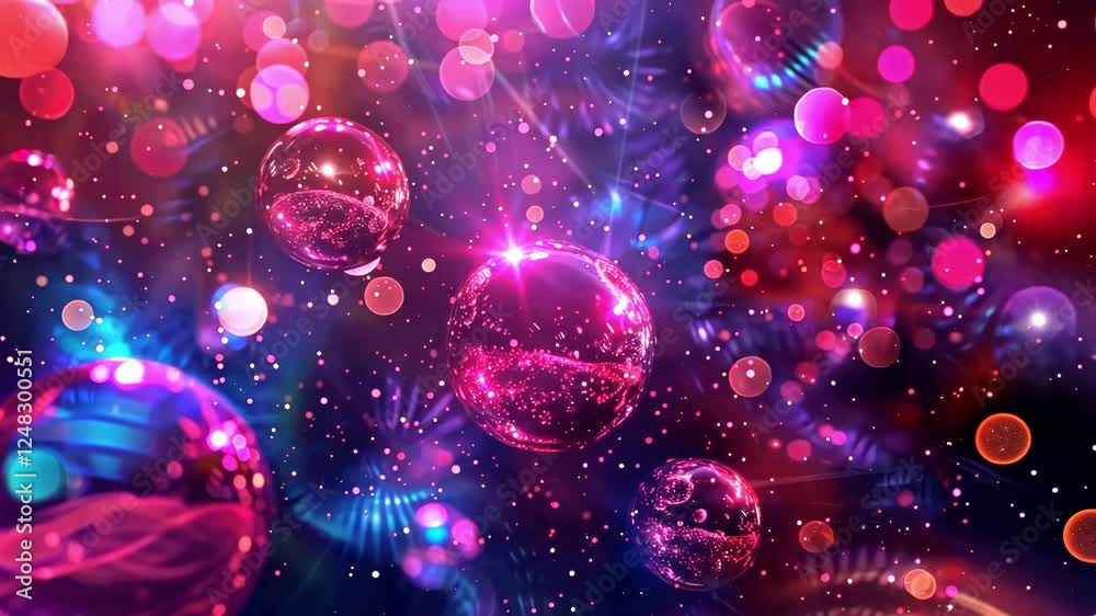 Experience a dazzling show of glowing bubbles and vibrant lights at a lively, magical celebration Experience a dazzling show of glowing bubbles and vibrant lights at a lively, magical celebration
