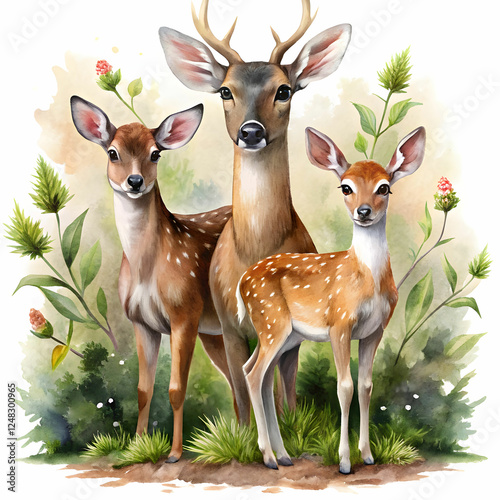 Wallpaper Mural Watercolor Deer Family Clipart PNG for Sublimation" Torontodigital.ca