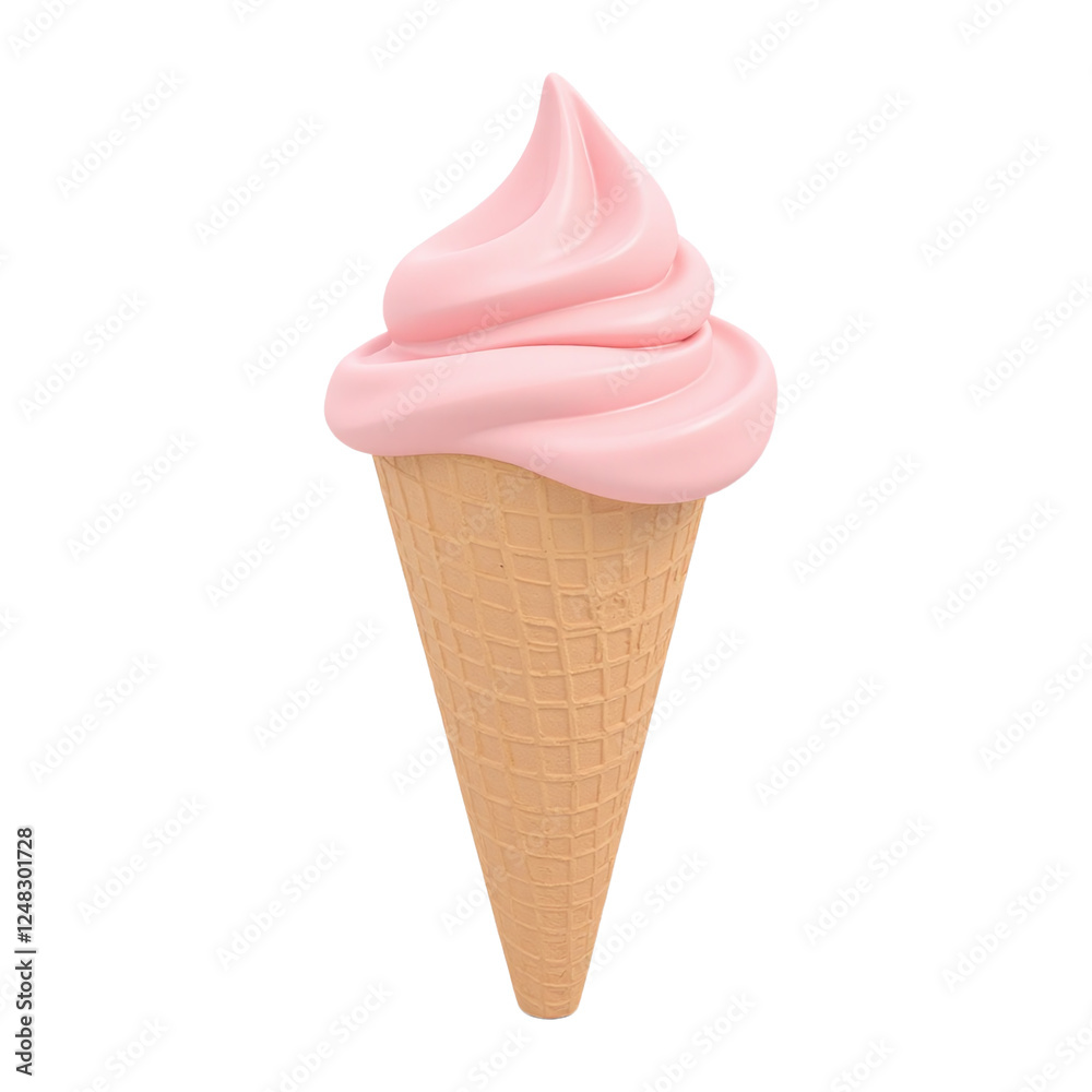 A 3D rendering of a pink ice cream cone on a cutout background. A 3D rendering of a pink ice cream cone on a cutout background.