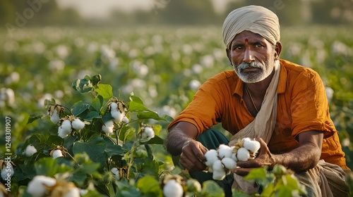 Wallpaper Mural Elderly man harvests cotton in a large field during daytime Torontodigital.ca
