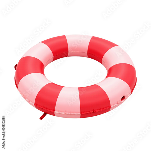 Red and pink striped inflatable ring floatie, isolated on cutout background.