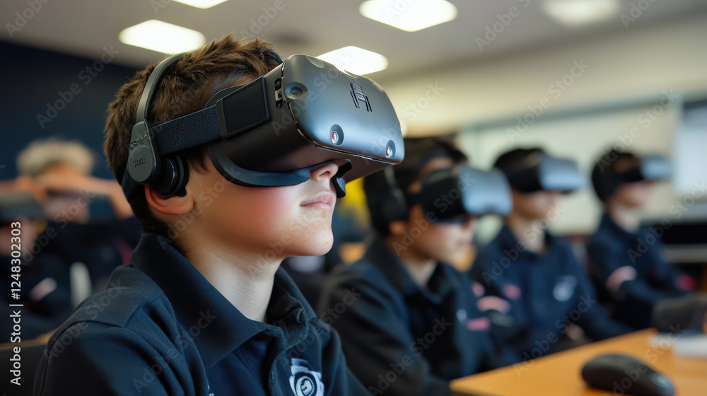 Boy immersed in virtual reality at school Boy immersed in virtual reality at school