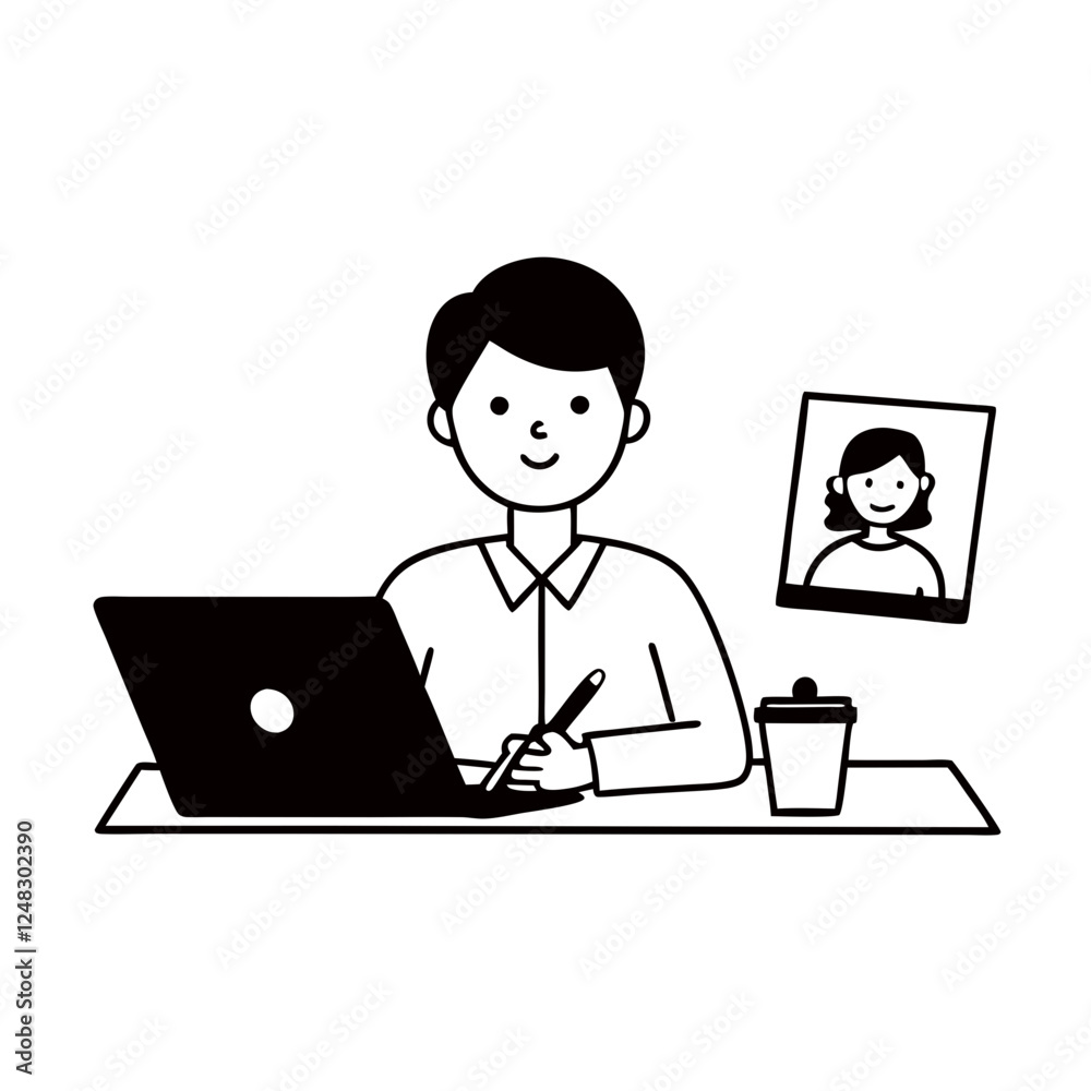 A remote employee taking notes during an online meeting A remote employee taking notes during an online meeting