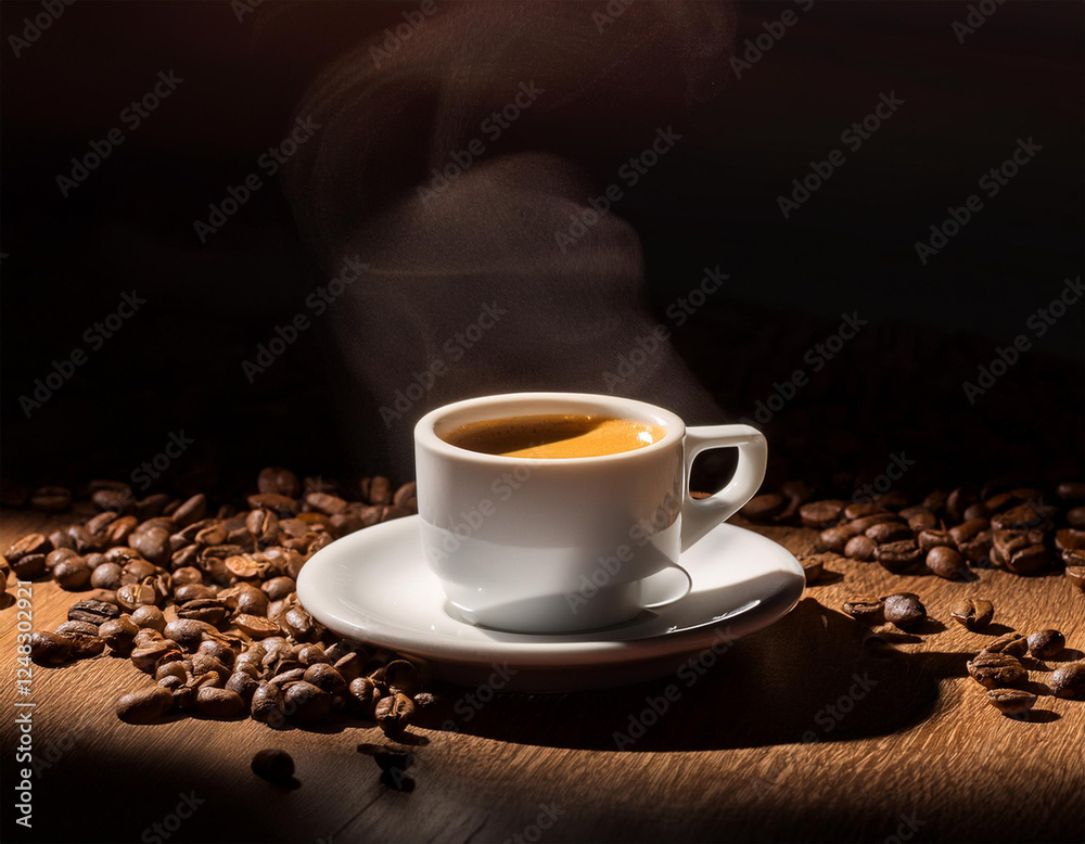 Elegant Espresso Cup with Bold Steam and Intense Contrast Elegant Espresso Cup with Bold Steam and Intense Contrast