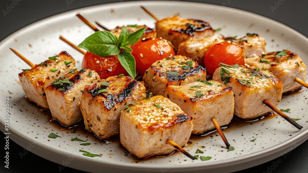 Delicious Grilled Chicken Skewers with Tomatoes and Fresh Herbs Delicious Grilled Chicken Skewers with Tomatoes and Fresh Herbs