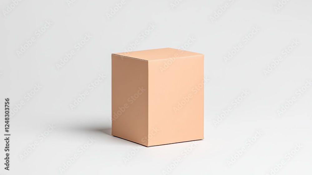 Fototapeta premium Simple peach-colored cube on a clean white background, suitable for product display or design mockups