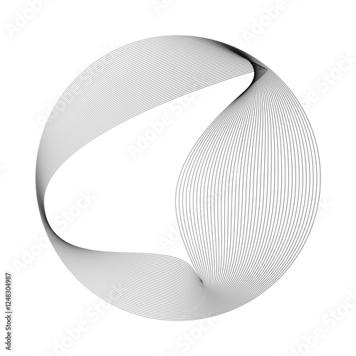 Abstract vector round shape of wavy lines flowing smooth curve black line on transparent background in concept of technology, science, music, modern.