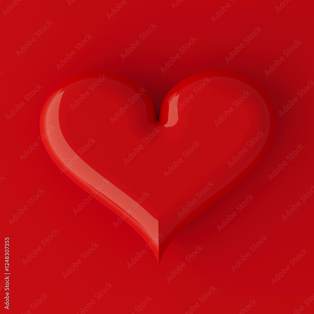 Red bright glossy heart on red background. Valentine's day background. Romantic sweet heart. 3D illustration for advertising, design, poster, card, flyer. Red bright glossy heart on red background. Valentine's day background. Romantic sweet heart. 3D illustration for advertising, design, poster, card, flyer.