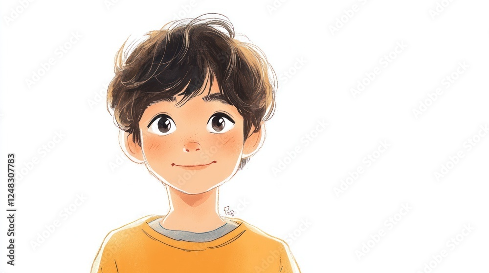 Charming Young Boy with Playful Expression in Bright T-Shirt Charming Young Boy with Playful Expression in Bright T-Shirt