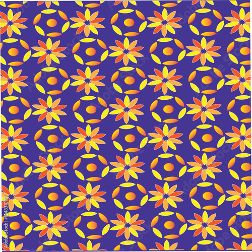 Seamless floral vector design features an abstract pattern with vintage flower ornaments in blue, creating a decorative textile texture