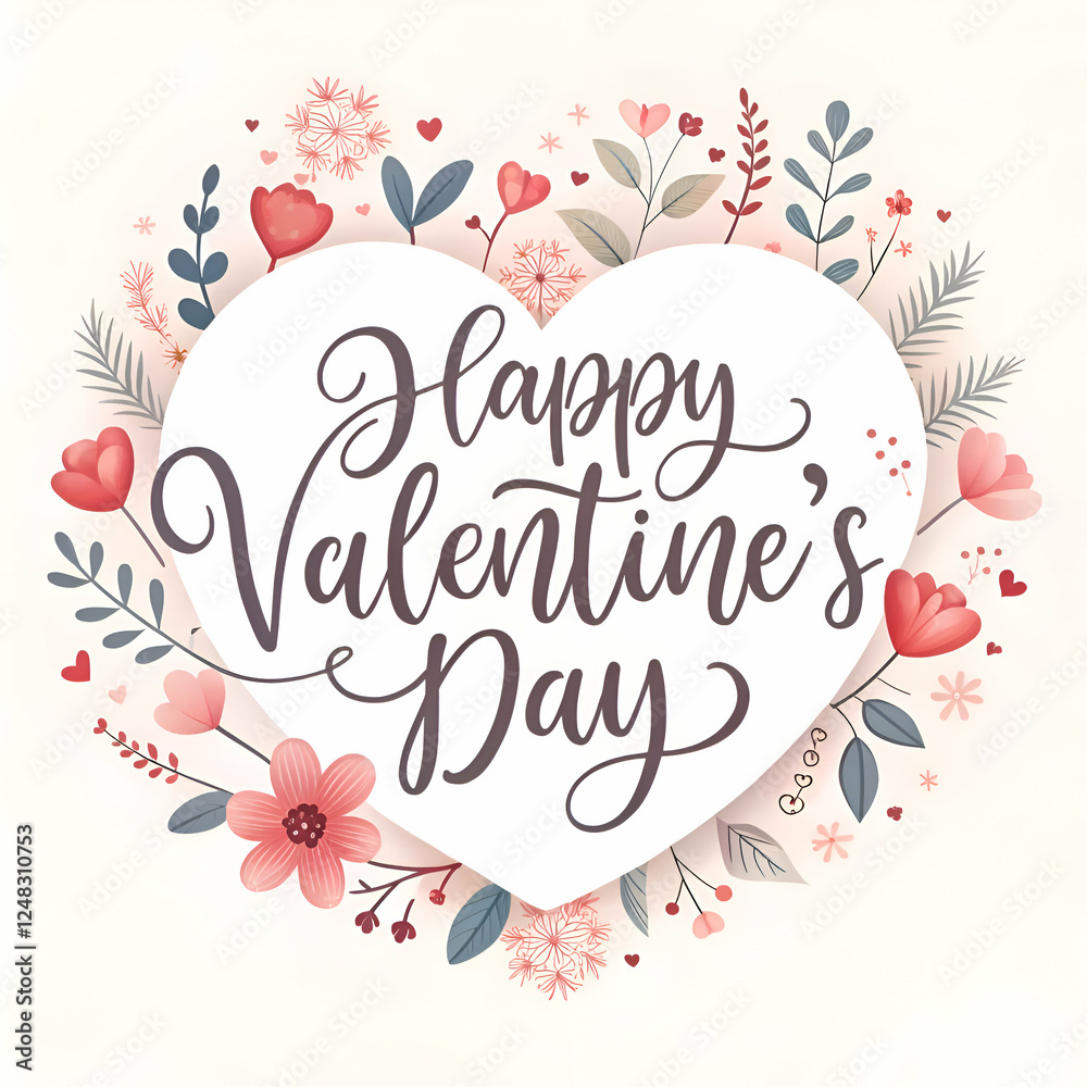 Happy Valentines Day floral heart design. Happy Valentines Day floral heart design.