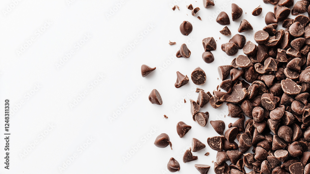 Obraz premium Chocolate chips on white background