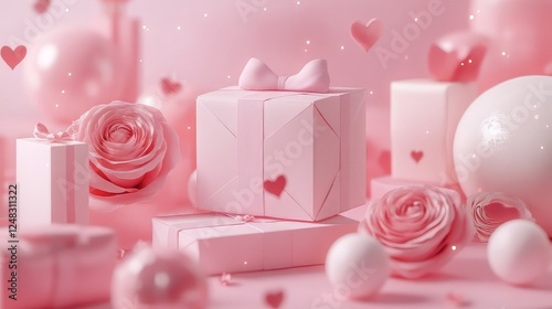 Pink gifts and roses for love celebration