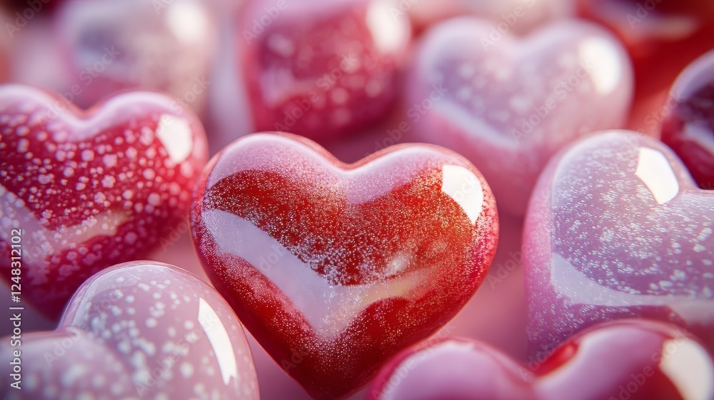 Obraz premium Close-up of several candy heart shapes.