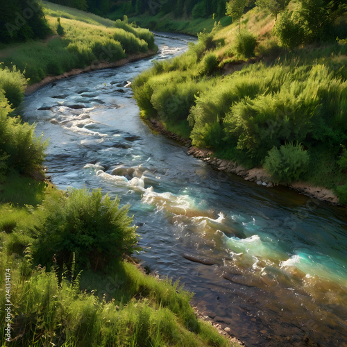 Wallpaper Mural Zigzag River Flowing Through Summer Valleys Color Illustration" Torontodigital.ca