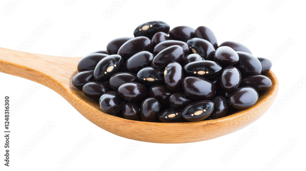 Fresh Organic Black Beans Piled High in a Wooden Spoon on White Background for Culinary and Nutritional Uses Fresh Organic Black Beans Piled High in a Wooden Spoon on White Background for Culinary and Nutritional Uses