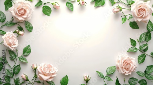 Floral frame of roses on a plain background
