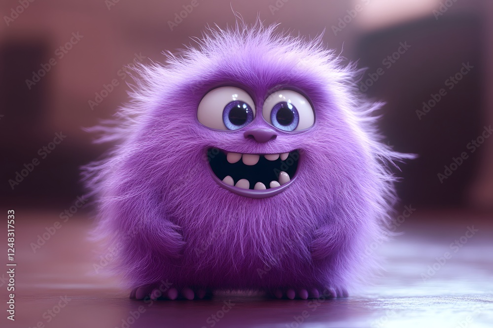 Violet Fuzzball - Adorable 3D Monster Cartoon Character Violet Fuzzball - Adorable 3D Monster Cartoon Character