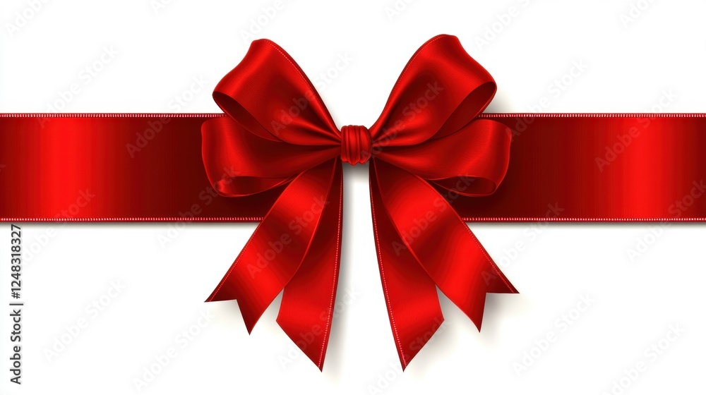 Bright Red Ribbon Bow on White Background for Gift Wrapping Bright Red Ribbon Bow on White Background for Gift Wrapping