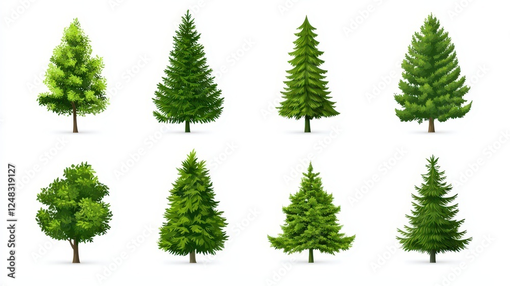 Fototapeta premium Set of realistic christmas trees and various green trees isolated on white background vector illustration