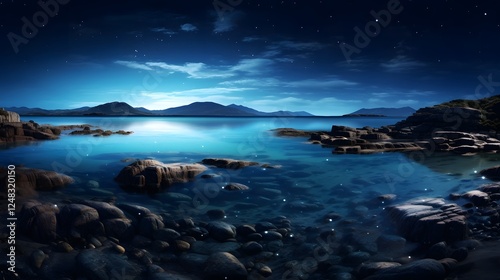 A breathtaking scene of a moonlit beach with gentle waves softly lapping the shore and perfectly reflecting the captivating night sky above creating a serene and enchanting atmosphere