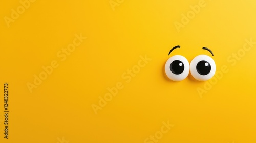 Yellow background with a smiley face and googly eyes featuring exaggerated facial expressions and emotions